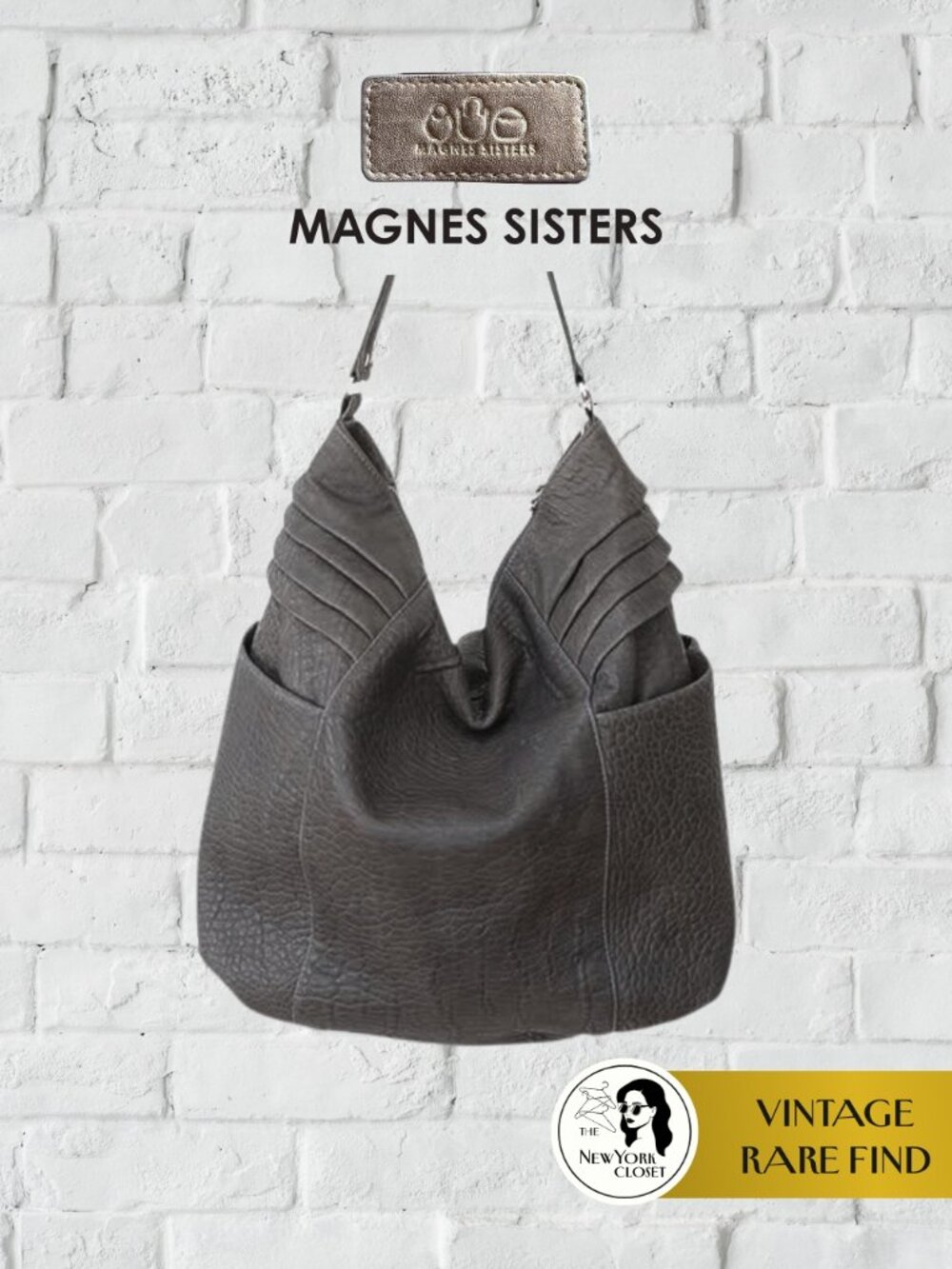 RARE Vintage | Magnes Sisters | Distressed Leather "Grey Moon" Hobo Shoulder Bag